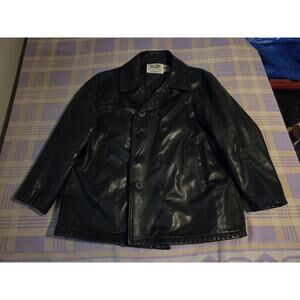 VTG Schott Bros US 740N Pea Coat Leather Jacket Black Made In USA Mens Size 48